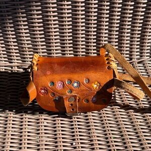 Tiny Vintage Boho Western Leather Tooled Purse